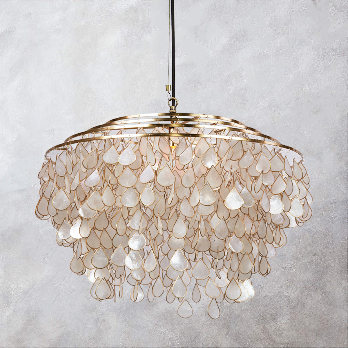 Handcrafted Capiz Shell Chandelier - Artisanal Design with Brass Finish and Versatile Sizing - Stunning Light Fixture for Dining Room or Living Room