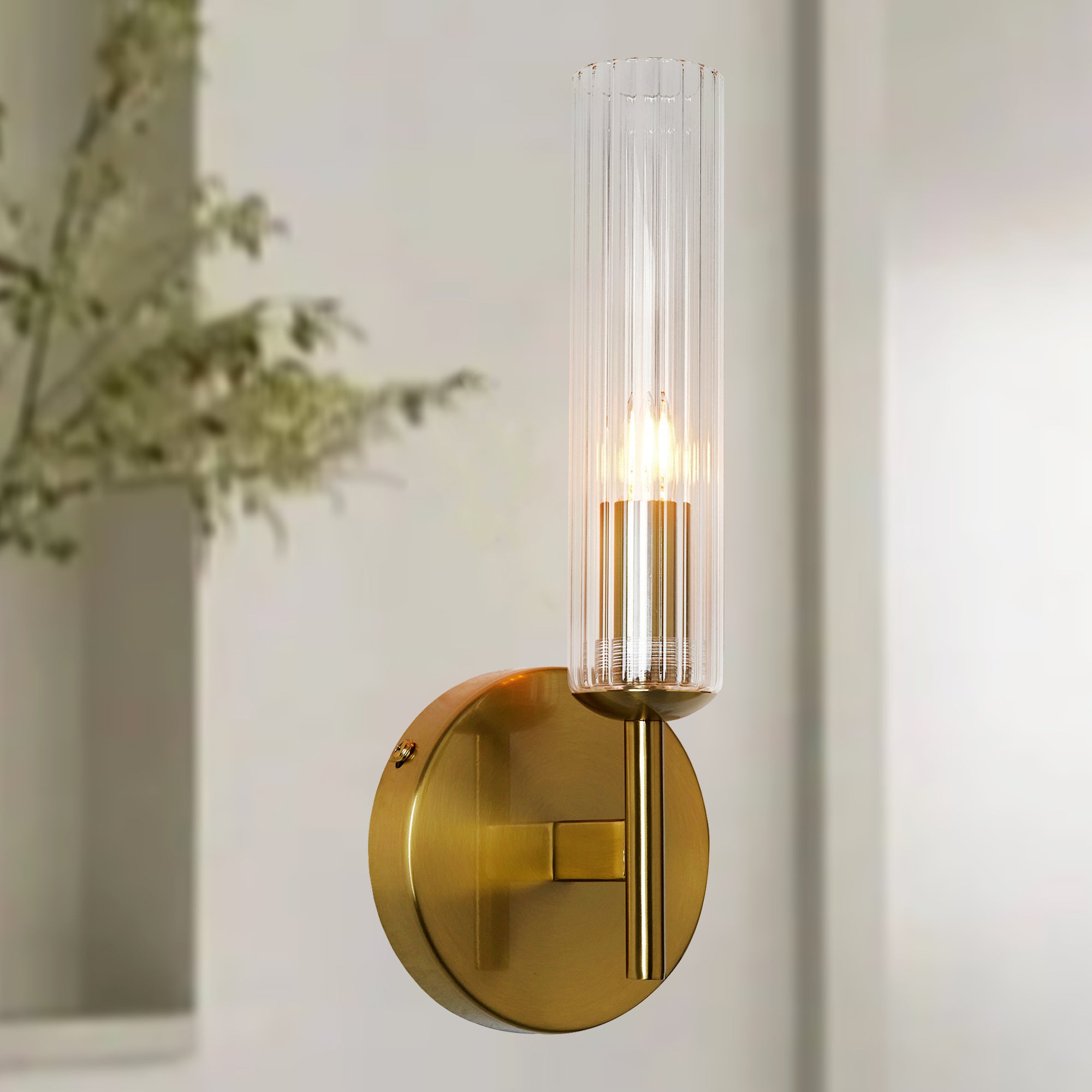 Antique Bronze Tube Sconce with Ribbed Glass Shade and Cylindrical Design for Versatile Indoor Lighting - Perfect for Bathroom and Bedroom Wall Sconces