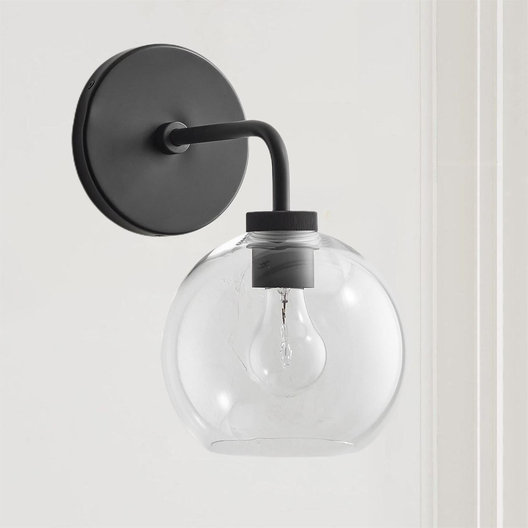 Blown Glass Steel Frame Single Sconce Collection- Stylish Wall Light Fixture, Bathroom Sconce