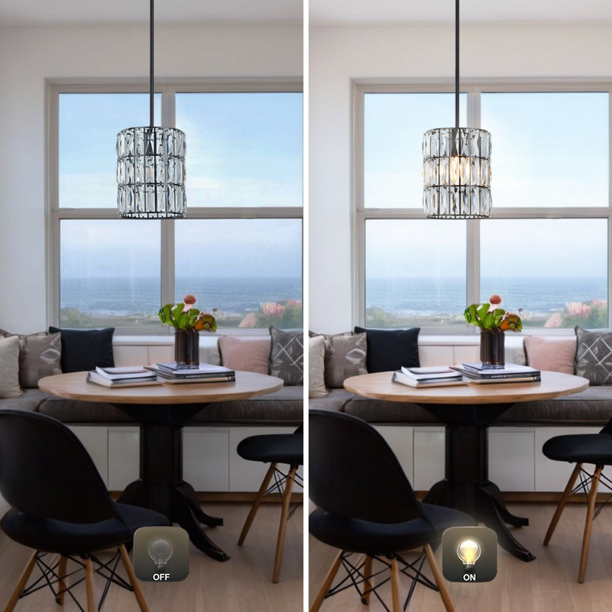 Contemporary Crystal Pendant with Prismatic Display - Bronze Finish Hanging Lights, Ideal for Bedroom, Dining Room, and Living Room