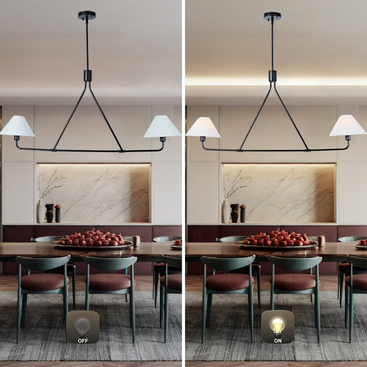 Minimalist Elegance Architectural 2-Light Tapered Pendant: Angular and Minimalist Design for Dining, Bedroom, and Living Room Illumination