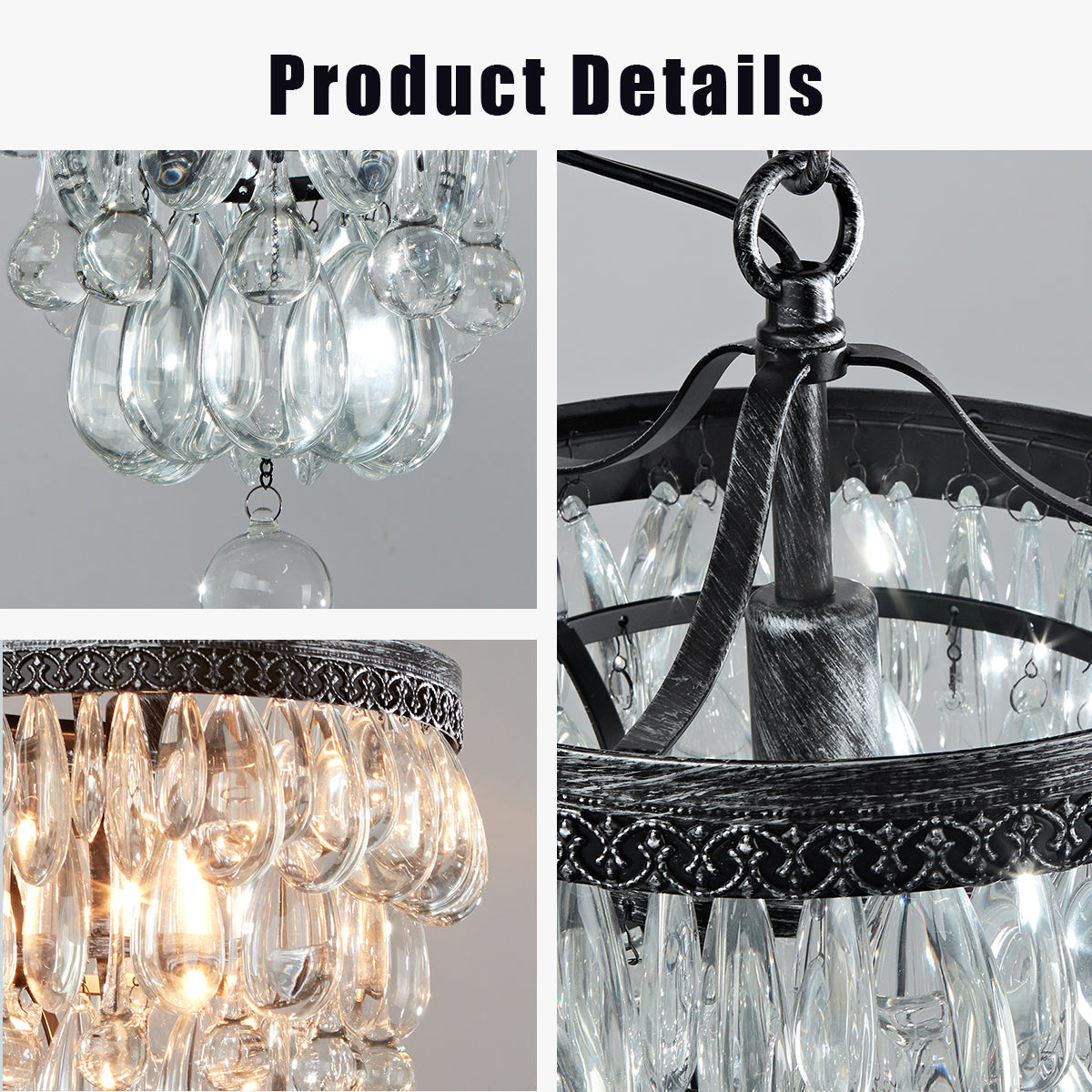 Vintage Crystal Raindrop Elegance Chandelier - Faceted-Glass Crystals and Rain Drops Display for Dining Room and Living Room Lighting