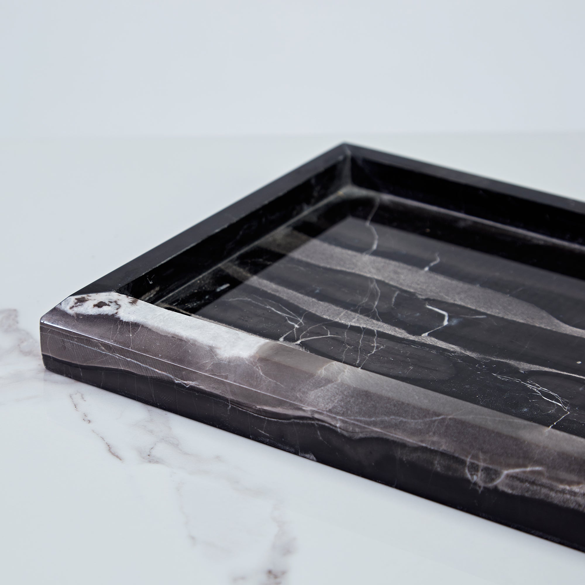 Silver Dragon Marble Luxe Vanity Tray - Elegant Black and White Design for Kitchen, Bathroom, and Entryway - Easy to Clean