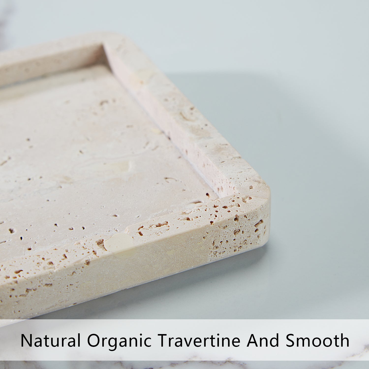 Nature's Touch Travertine Bath Accessories with Organic Edge and Unique Variations for Rustic Bathroom Decor