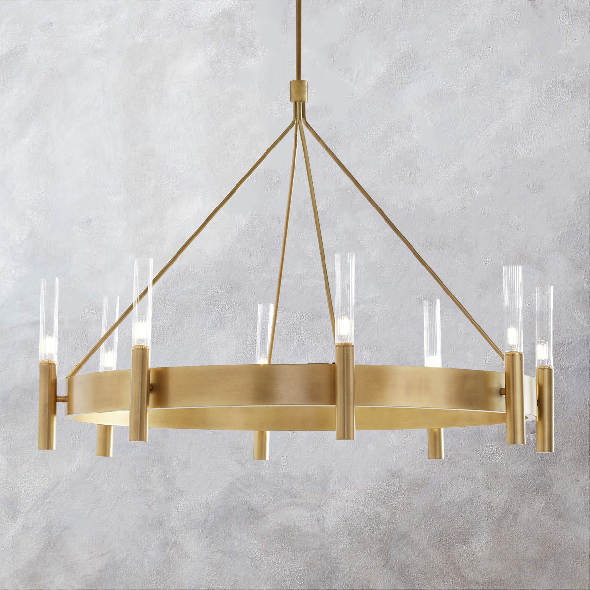 Mid-Century Geometric Ribbed Glass Chandelier - Vintage-Inspired Design with Ribbed Glass Shades and Steel Construction - Elegant Light Fixture for Dining Area