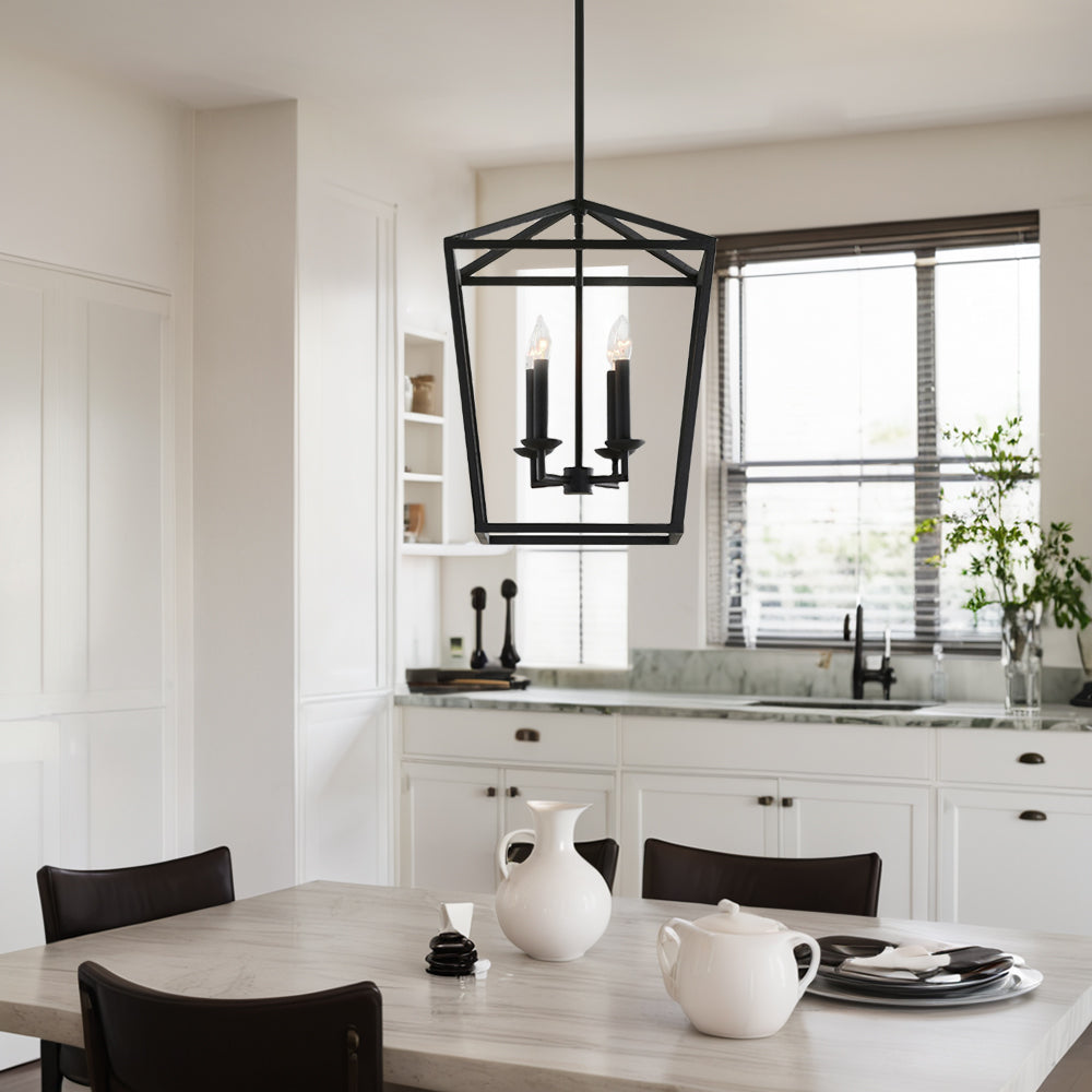 Candelabra-Inspired Pendant Light with Forged Iron Frame, Dimmable Candle-Style Lights, Hand-Applied Finish, and Luxe Lodge Design - Perfect for Living Room and Kitchen