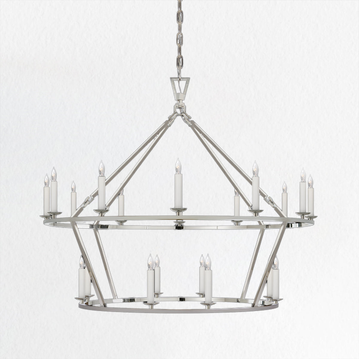 Two-Tier Geometric Chandelier with Candle-Style Lamps - Modern Ceiling Light Fixture for Living Rooms