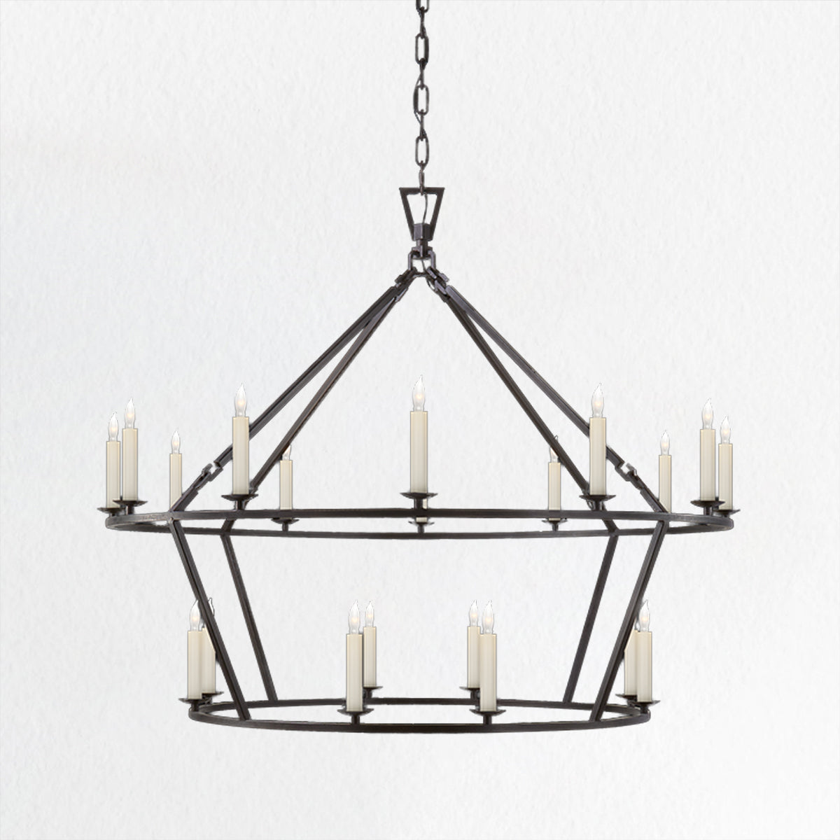 Two-Tier Geometric Chandelier with Candle-Style Lamps - Modern Ceiling Light Fixture for Living Rooms