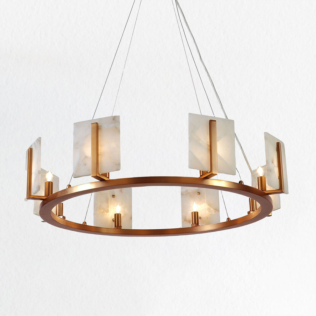 Modern Alabaster Chandelier with Antique Brass Finish - Adjustable Height for Dining Area Lighting,  Ideal for Dining Room and Modern Living Room Fixtures