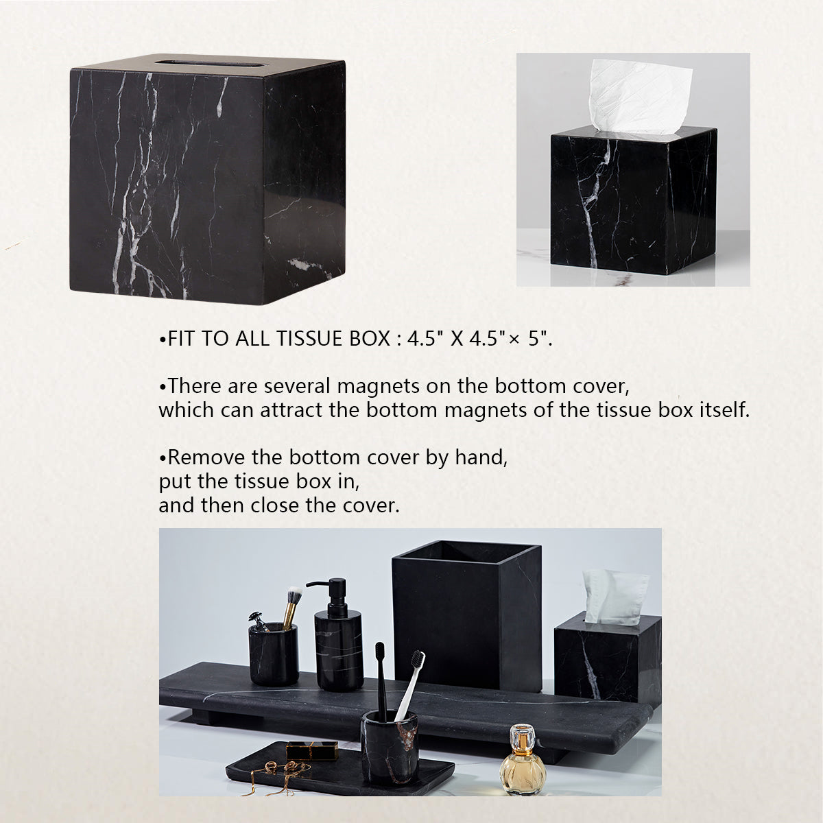 Handcrafted Black Marquina Marble Bath Accessories - Unique and Chic Bathroom Supplies for Elegant Decor