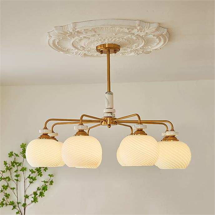 Mouth-Blown Midcentury Glass Shade Chandelier
