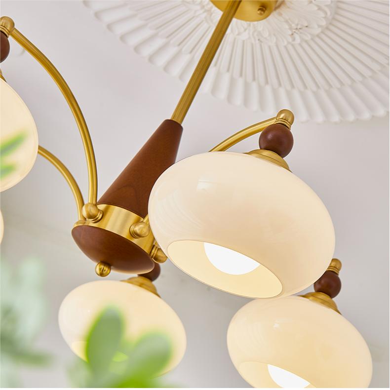 Mouth-Blown Midcentury Glass Shade Chandelier