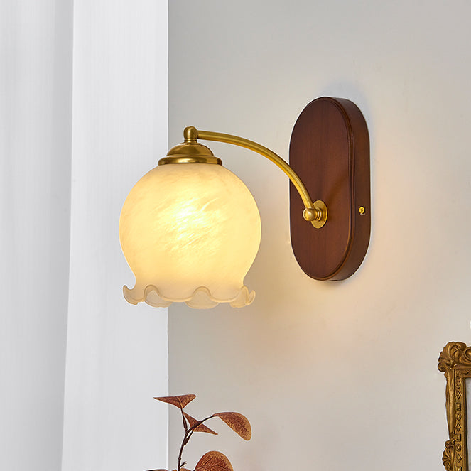 Antique Wall Sconce Light With White Tulip Flower Lamp Shades - Mid Century Modern Glass Wall Lamp For Bedroom, Hallway