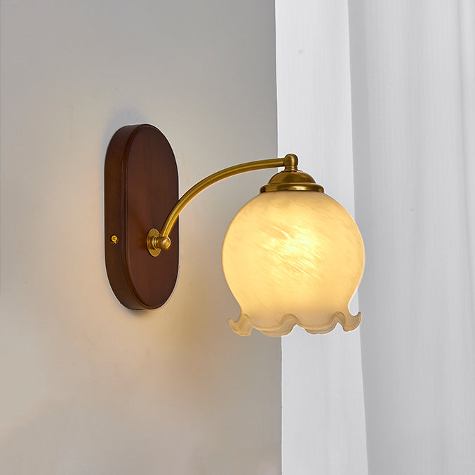 Antique Wall Sconce Light With White Tulip Flower Lamp Shades - Mid Century Modern Glass Wall Lamp For Bedroom, Hallway