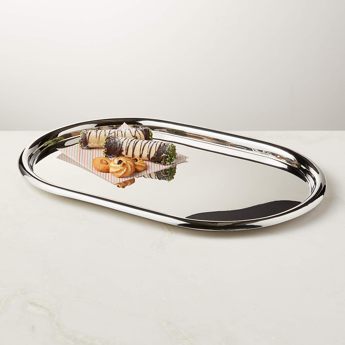 Piero Oval Polished Stainless Steel Serving Tray