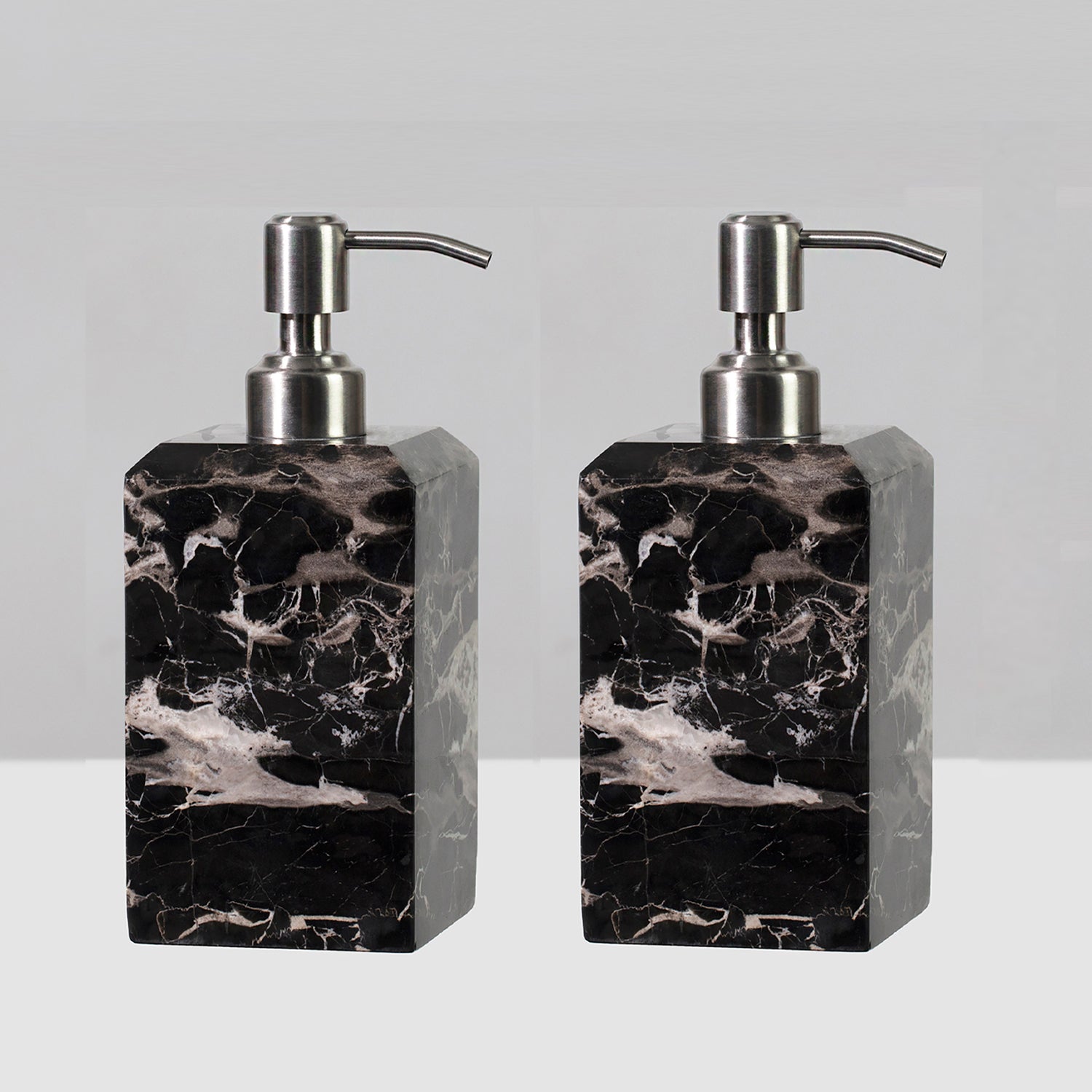 Silver Dragon Marble Luxe Bath Set - Black and White Elegance with Soft Sheen, Easy Cleaning - Perfect for Liquid Soap and Lotion Dispensers