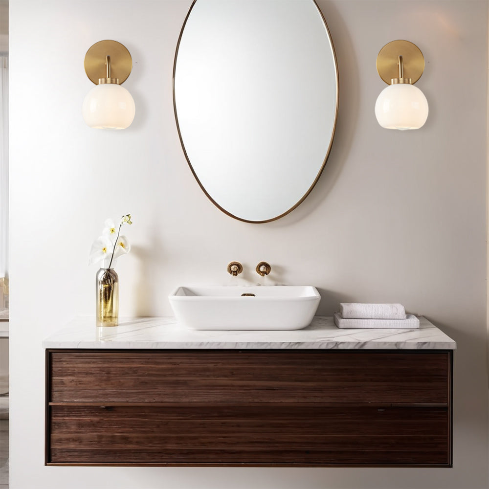 Blown Glass Steel Frame Single Sconce Collection- Stylish Wall Light Fixture, Bathroom Sconce