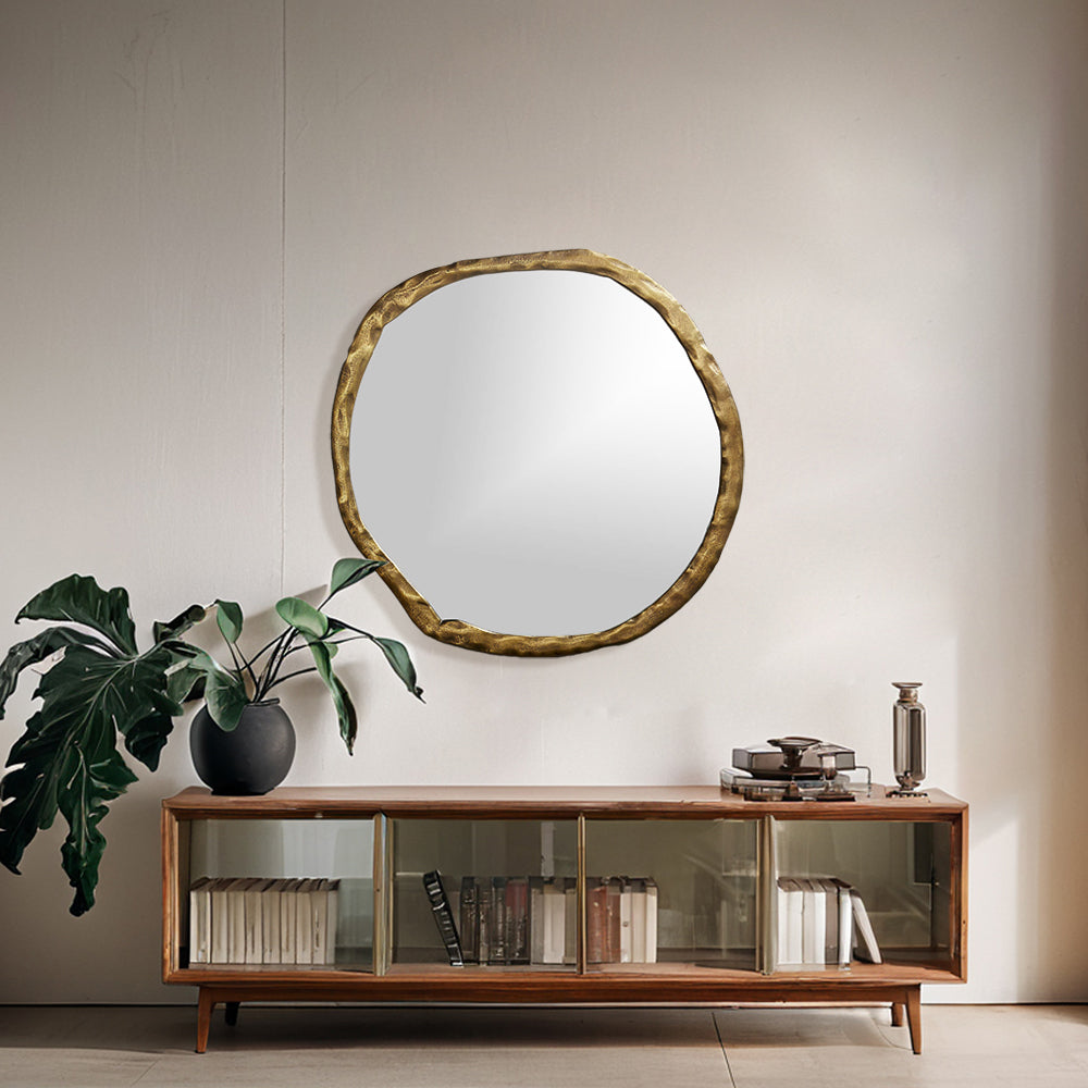 Metal Frame Round Wall Mirror - Oversized Circle Mirror with Distressed Black Frame - Handmade Wall Mirror, Bathroom-Safe Design for Bedroom, Living Room, and Bathroom