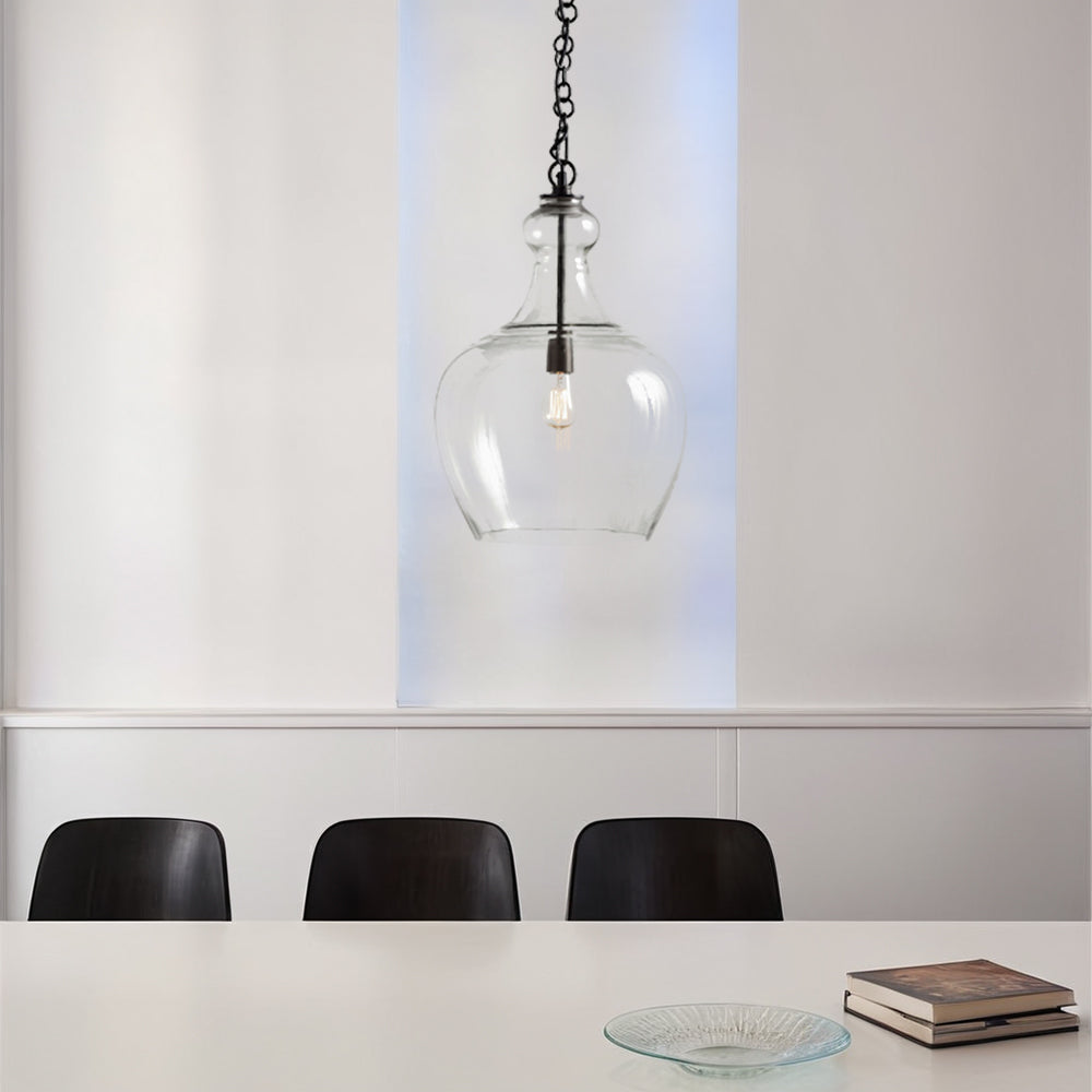 Fair Trade Certified Artisan Pendant Light with Mouth-Blown Glass, Recycled Materials, and Warbled Texture for Dining Room and Living Room