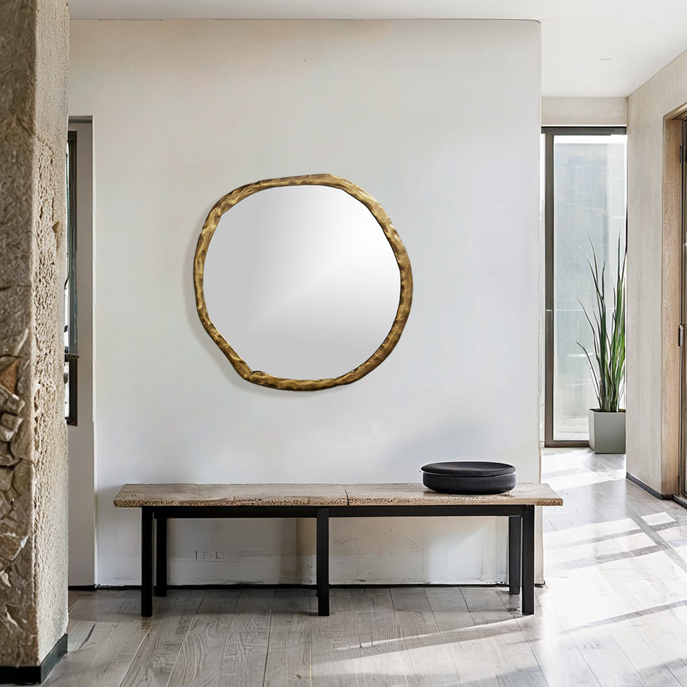 Metal Frame Round Wall Mirror - Oversized Circle Mirror with Distressed Black Frame - Handmade Wall Mirror, Bathroom-Safe Design for Bedroom, Living Room, and Bathroom