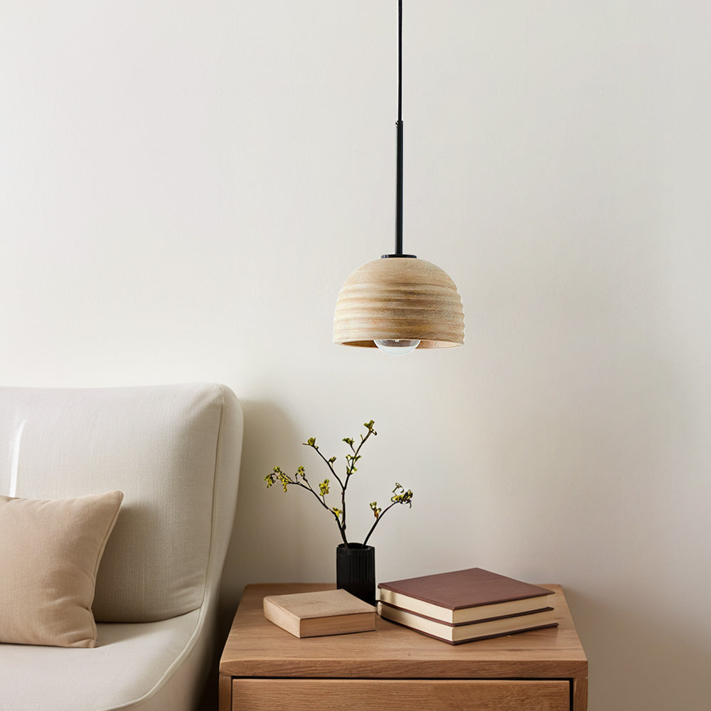 Height-Adjustable Pendant Light with Mango Wood Shade, Rustic Warmth, Versatile Design, and Contract Grade Durability for Bedroom, Living Room, and Kitchen