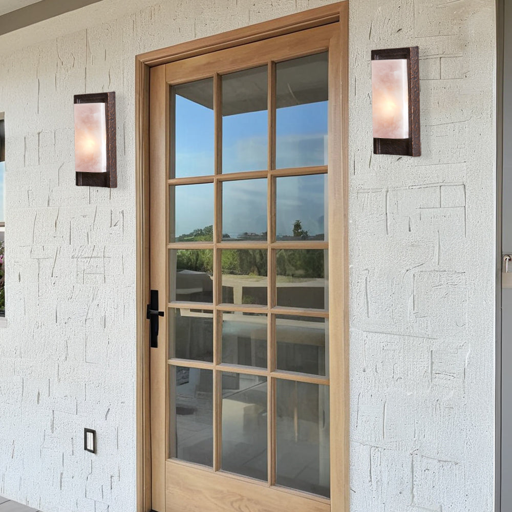 Outdoor Sconce with Bronze Finish Wall Light, Alabaster Shade, and Cast Aluminum Fixture - Hardwired Wall Light for Outdoor, Living Room, and Dining Room