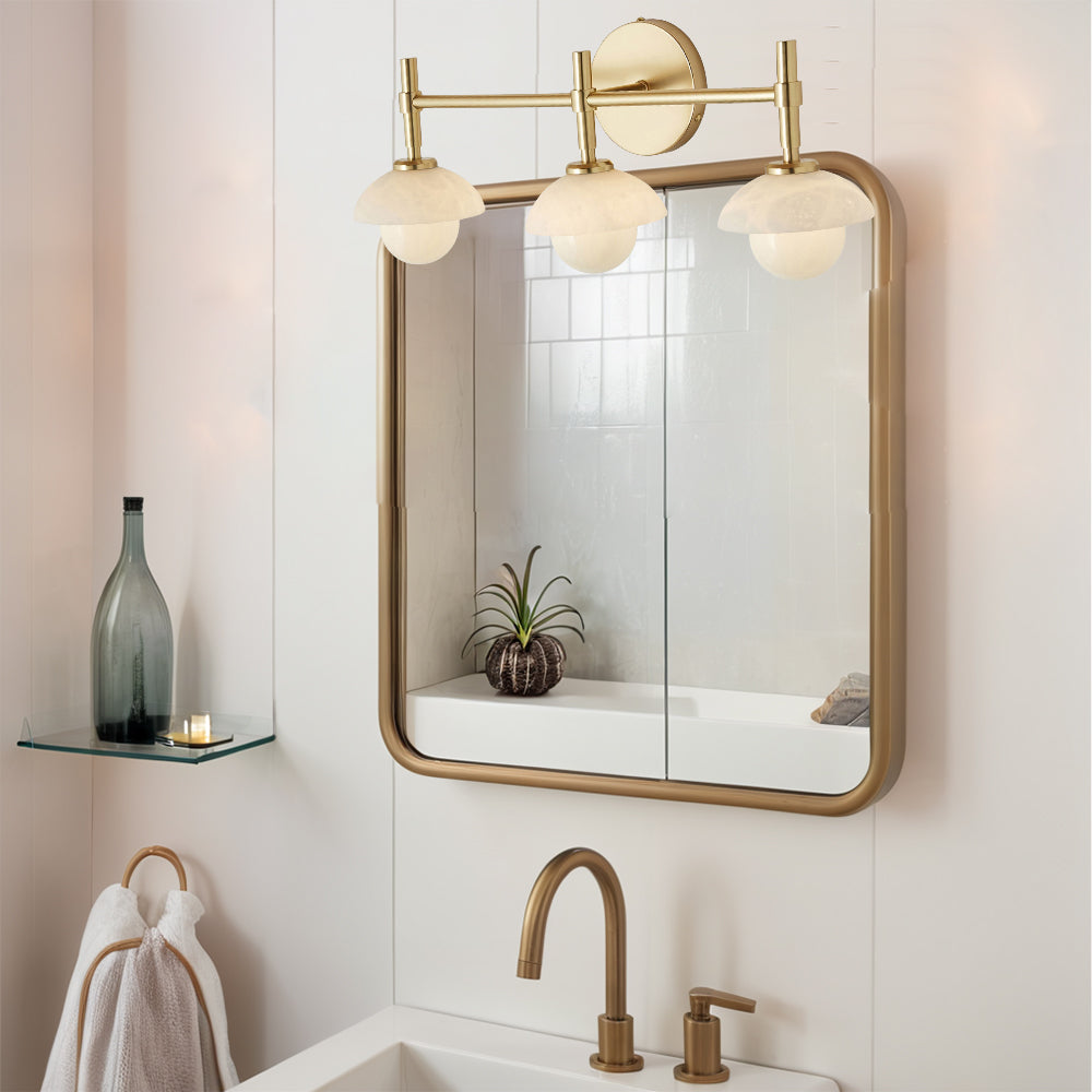 Opulent Glow Hand-Carved Alabaster Bathroom Sconce with Opal Shades - Elegant Light Fixture for Bedrooms, Bathrooms, and Living Rooms