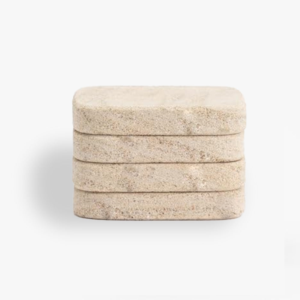 Organic Texture for Table Setting Decor and Surface Protection - Square Design in Travertine Material - Stylish Coasters and Travertine Stone Coasters for Your Table