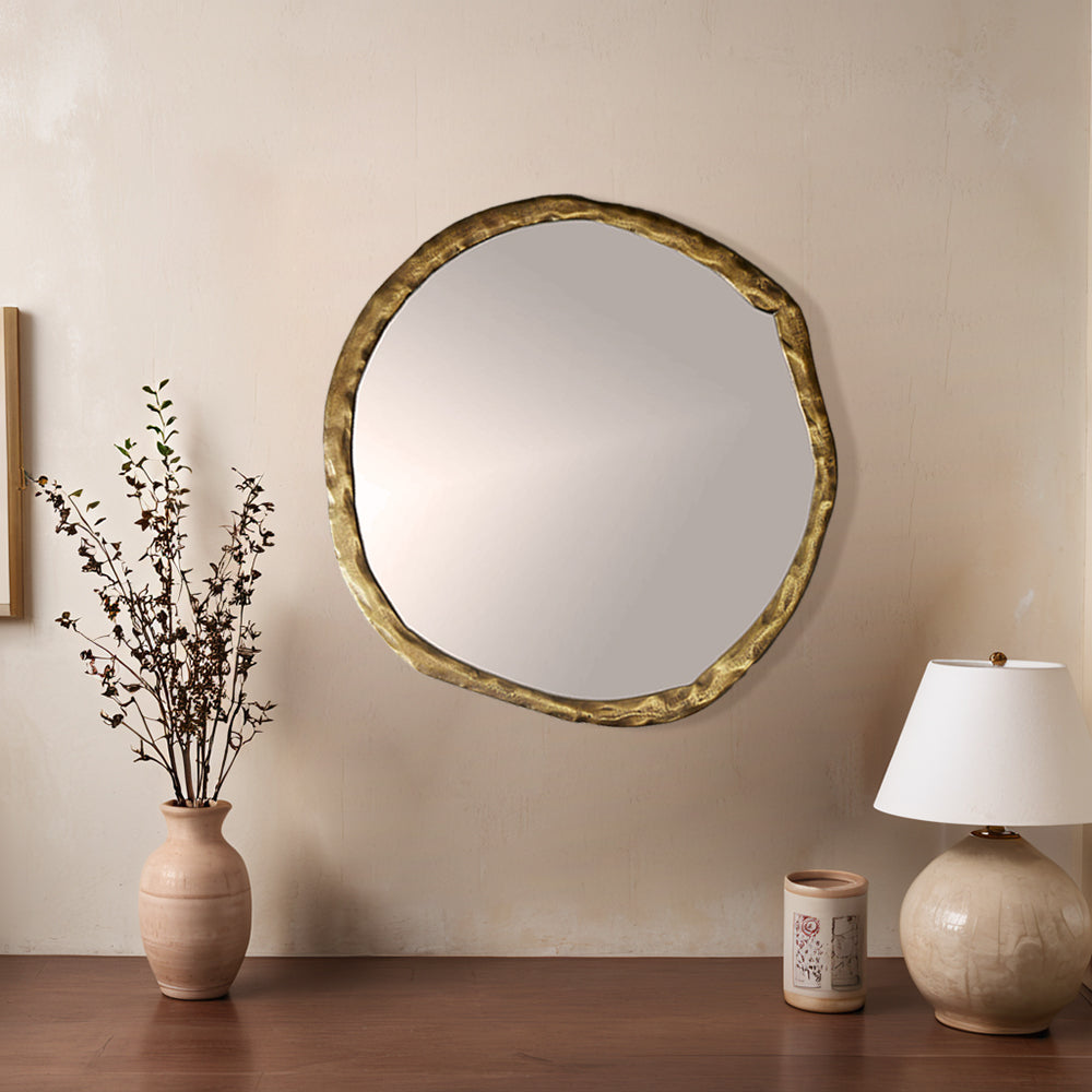 Metal Frame Round Wall Mirror - Oversized Circle Mirror with Distressed Black Frame - Handmade Wall Mirror, Bathroom-Safe Design for Bedroom, Living Room, and Bathroom