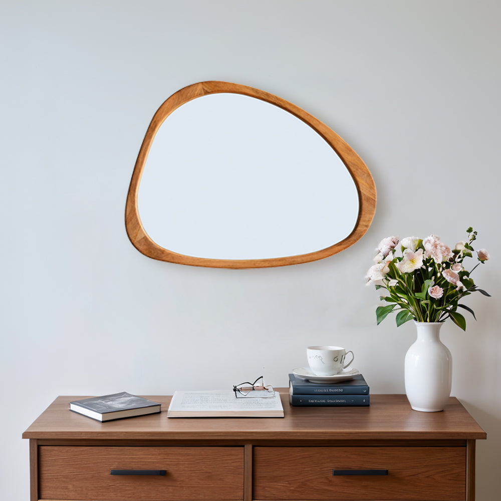 Reflections of Nature: Acacia Wood Framed Mirror - Handcrafted Polished Acacia Wood Frame - Perfect for Asymmetrical Mirror, Large Asymmetrical Mirror, and Asymmetrical Bathroom Mirror