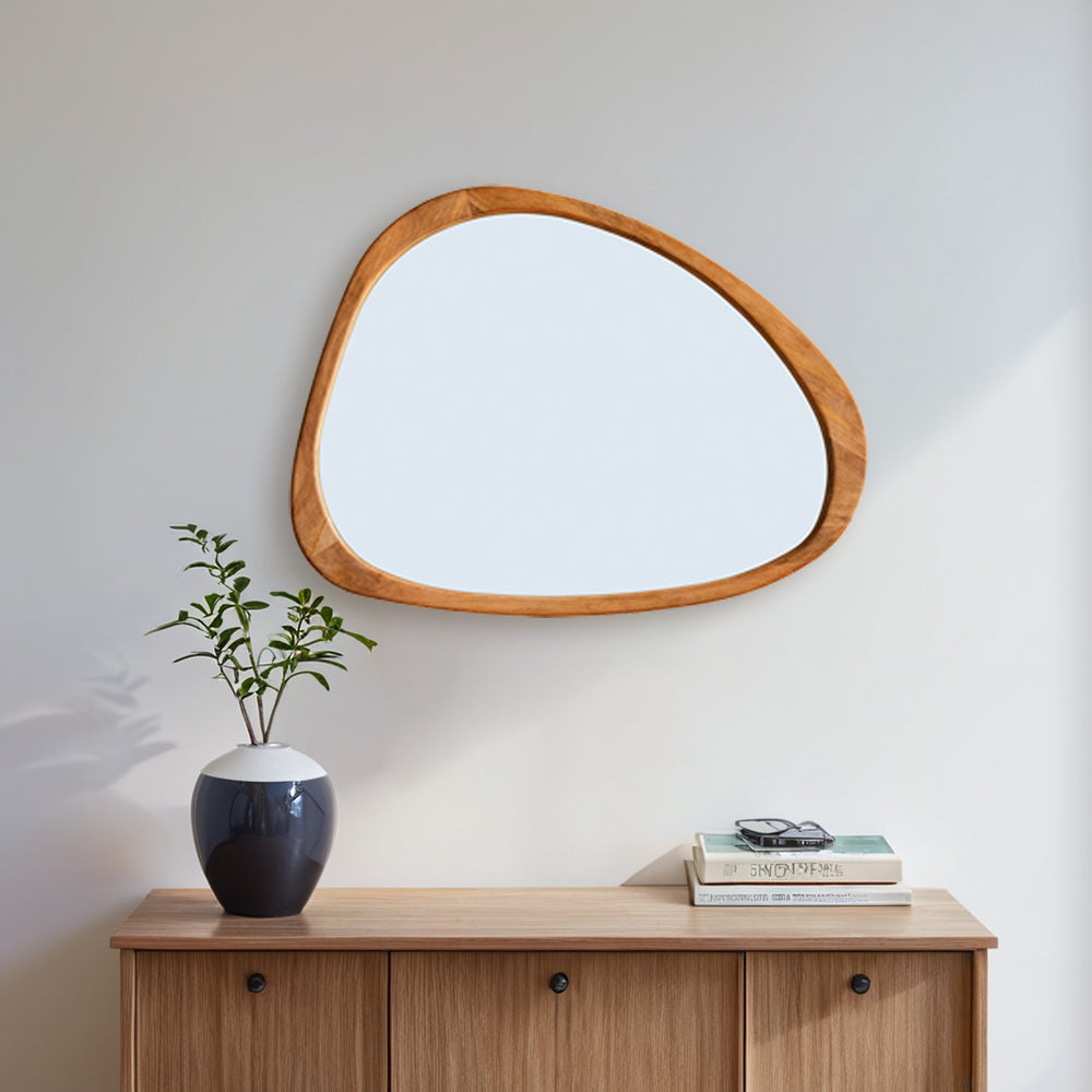 Reflections of Nature: Acacia Wood Framed Mirror - Handcrafted Polished Acacia Wood Frame - Perfect for Asymmetrical Mirror, Large Asymmetrical Mirror, and Asymmetrical Bathroom Mirror