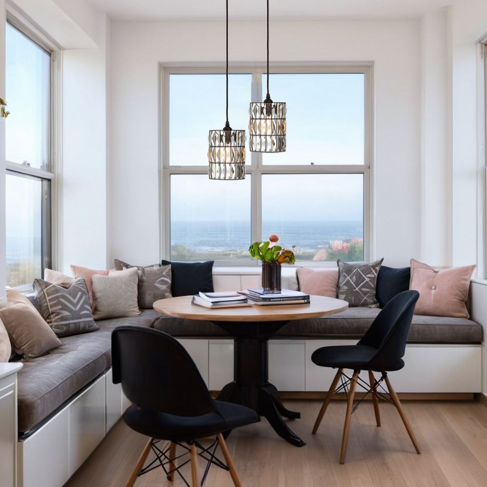 Contemporary Crystal Pendant with Prismatic Display - Bronze Finish Hanging Lights, Ideal for Bedroom, Dining Room, and Living Room