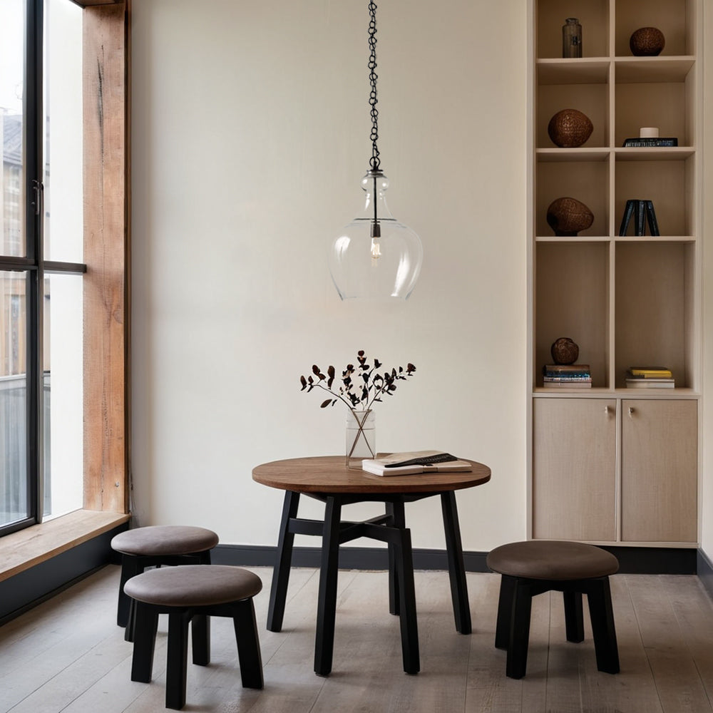 Fair Trade Certified Artisan Pendant Light with Mouth-Blown Glass, Recycled Materials, and Warbled Texture for Dining Room and Living Room