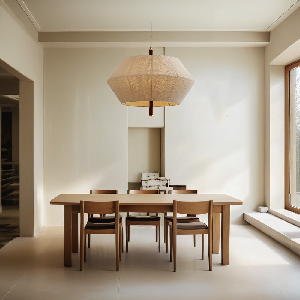 Contemporary Boho Oak Natural Cotton Weaved Pendant Light - Stylish White Oak with Cotton Rope Shade for Dining Room