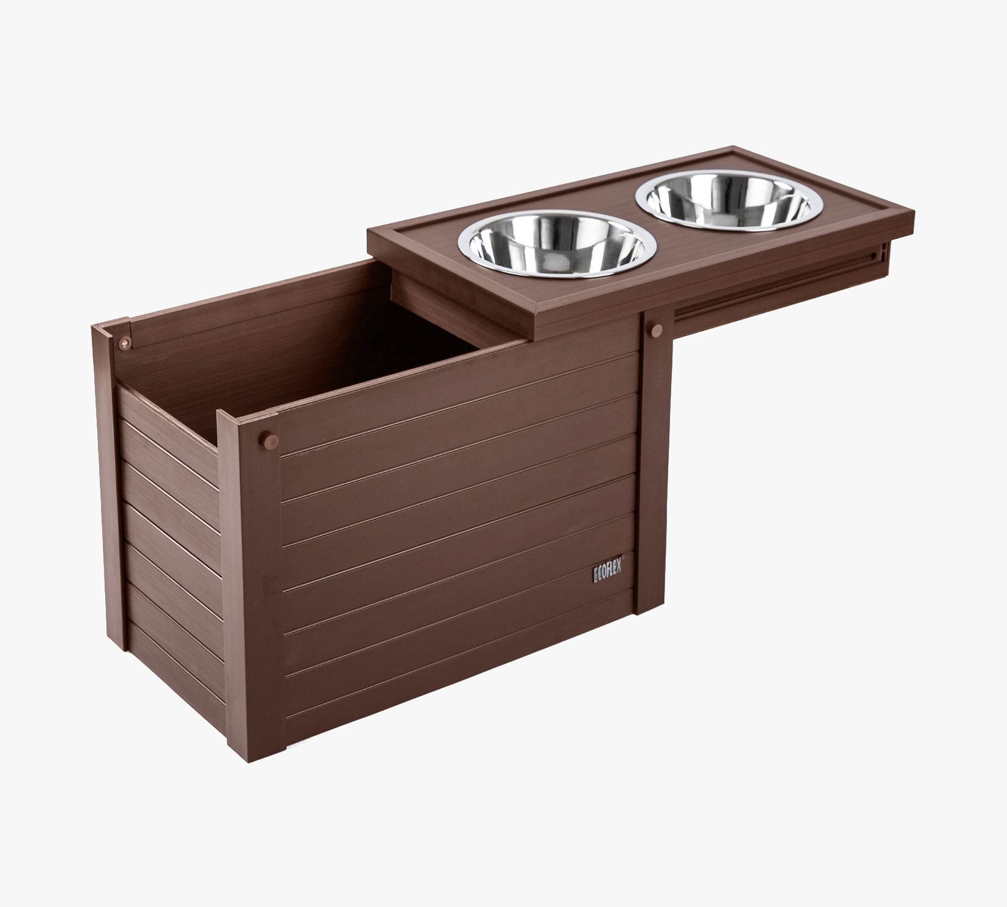 Dual Pet Bowls with Sliding Food Storage