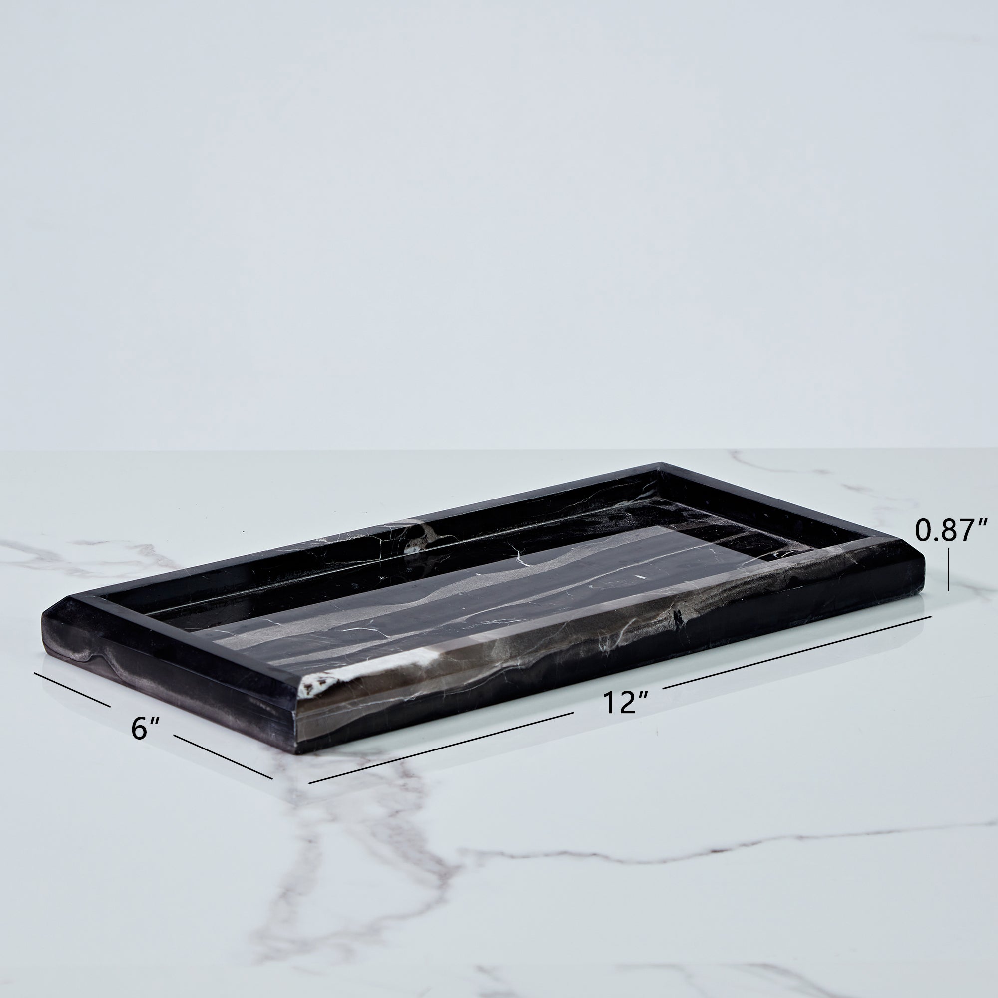 Silver Dragon Marble Luxe Vanity Tray - Elegant Black and White Design for Kitchen, Bathroom, and Entryway - Easy to Clean