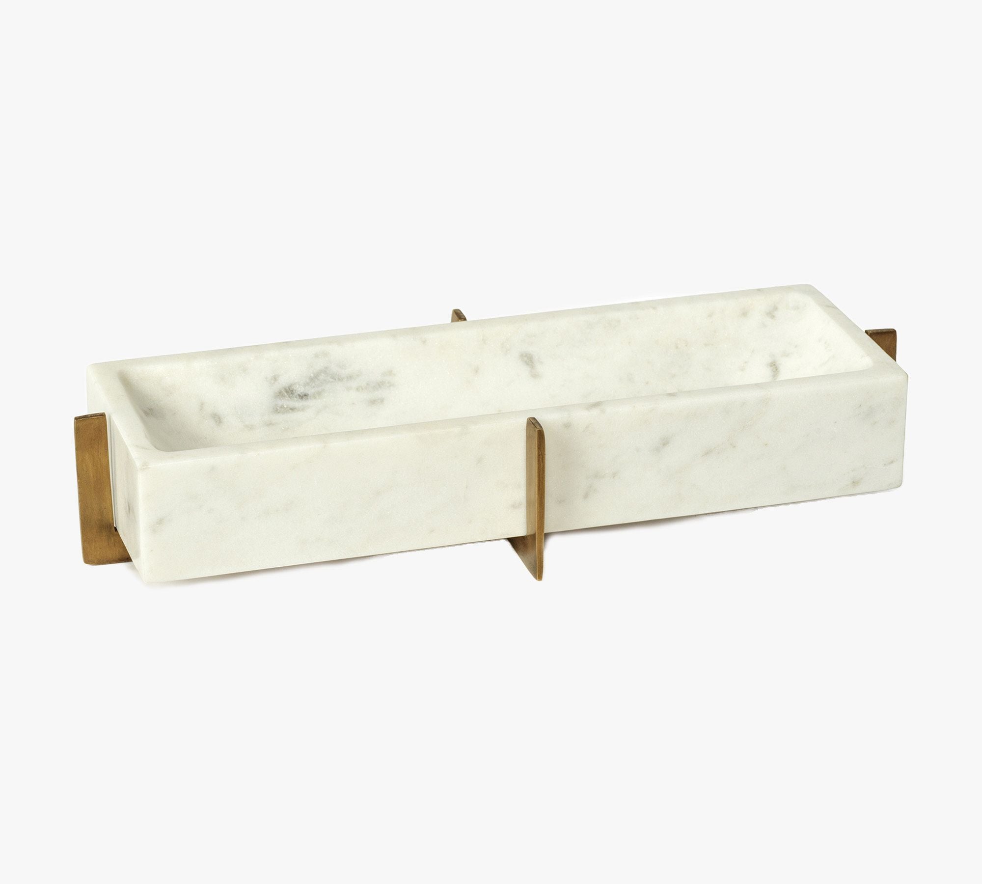 Bellem Handcrafted Marble Rectangle Tray On Brass Stand