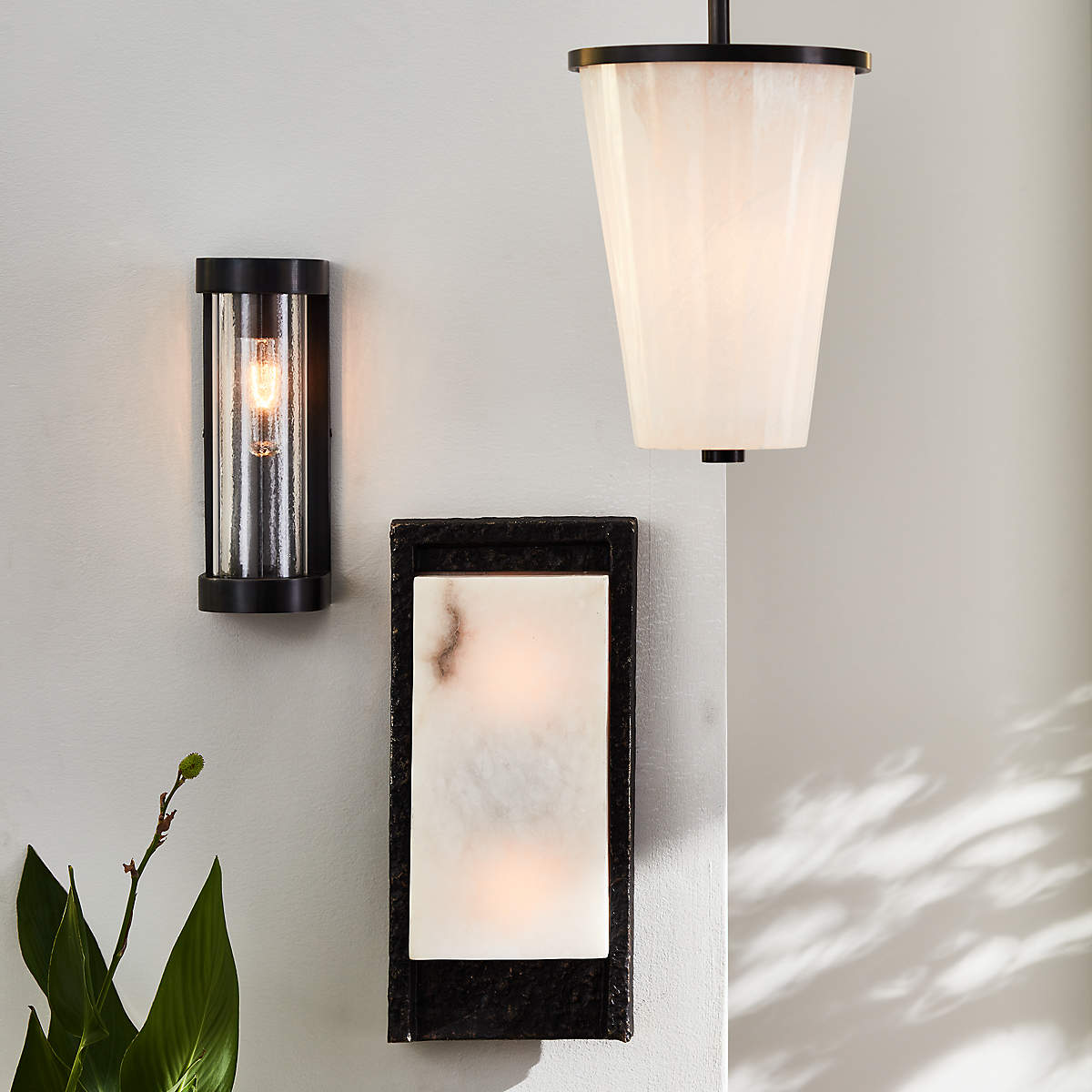 Auric Aluminum and Alabaster Wall Sconce Light