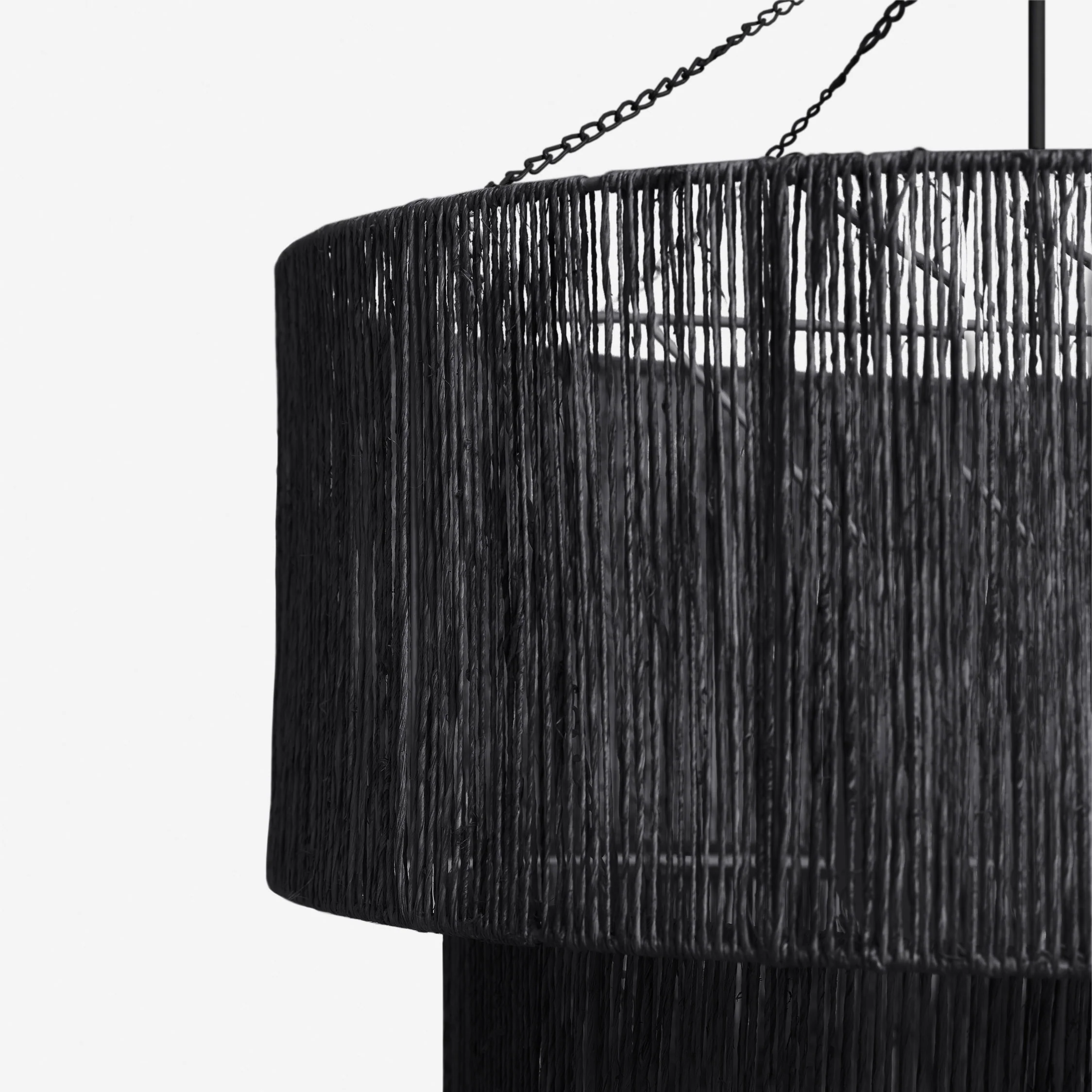 Dimmable Three-Tier Chandelier with Jute-Wrapped Design and Black Finish E26 Socket - Perfect for Dining Rooms and Living Rooms