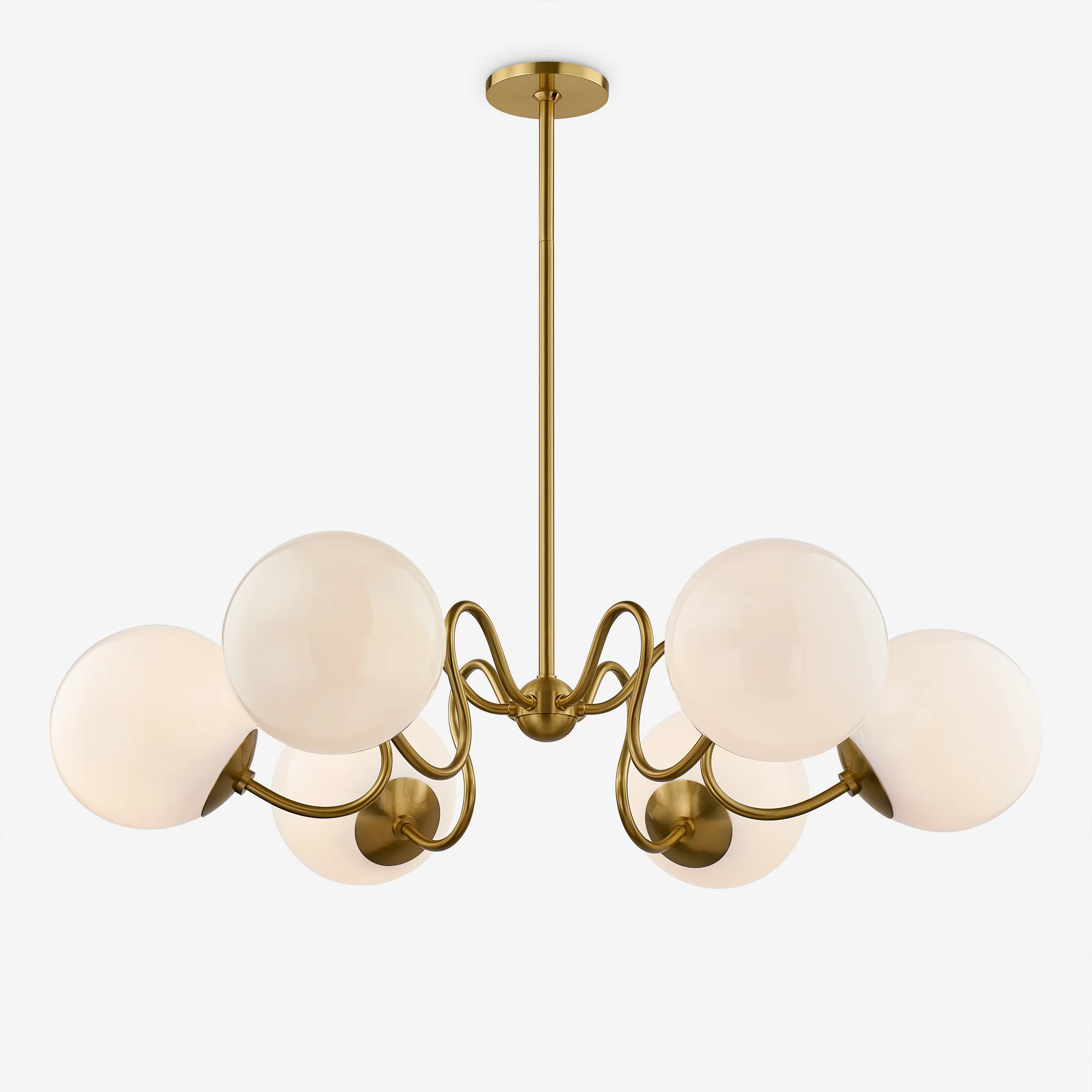 Mid-Century Italian Art Nouveau Chandelier with Opal Globe Shades and Adjustable Hanging Height for Elegant Dining Room Lighting