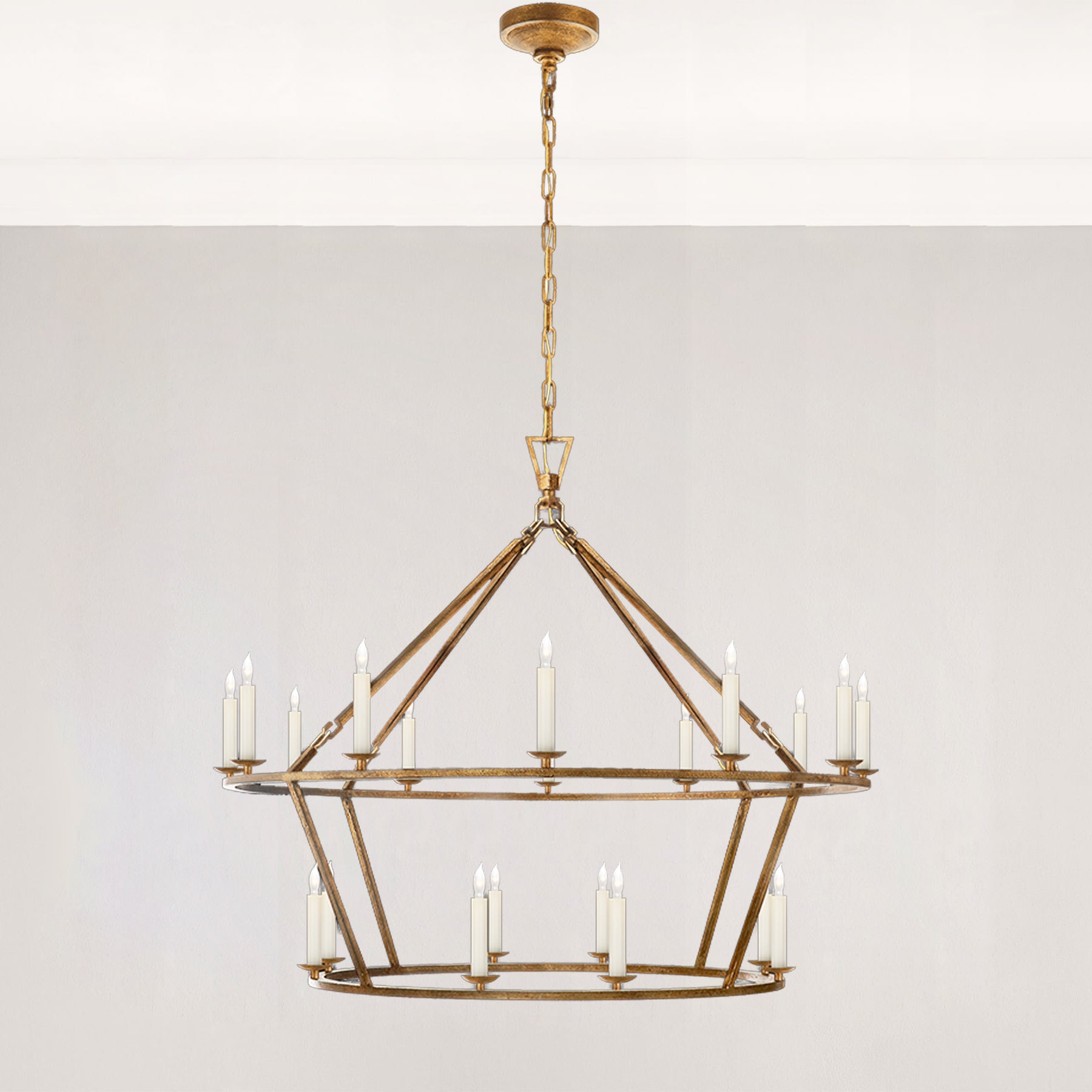 Two-Tier Geometric Chandelier with Candle-Style Lamps - Modern Ceiling Light Fixture for Living Rooms