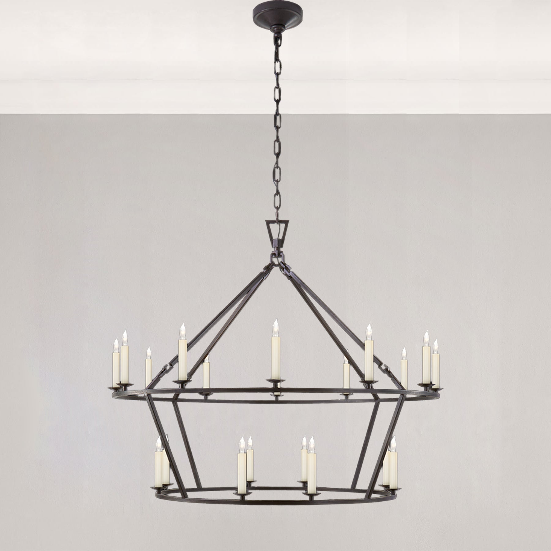 Two-Tier Geometric Chandelier with Candle-Style Lamps - Modern Ceiling Light Fixture for Living Rooms