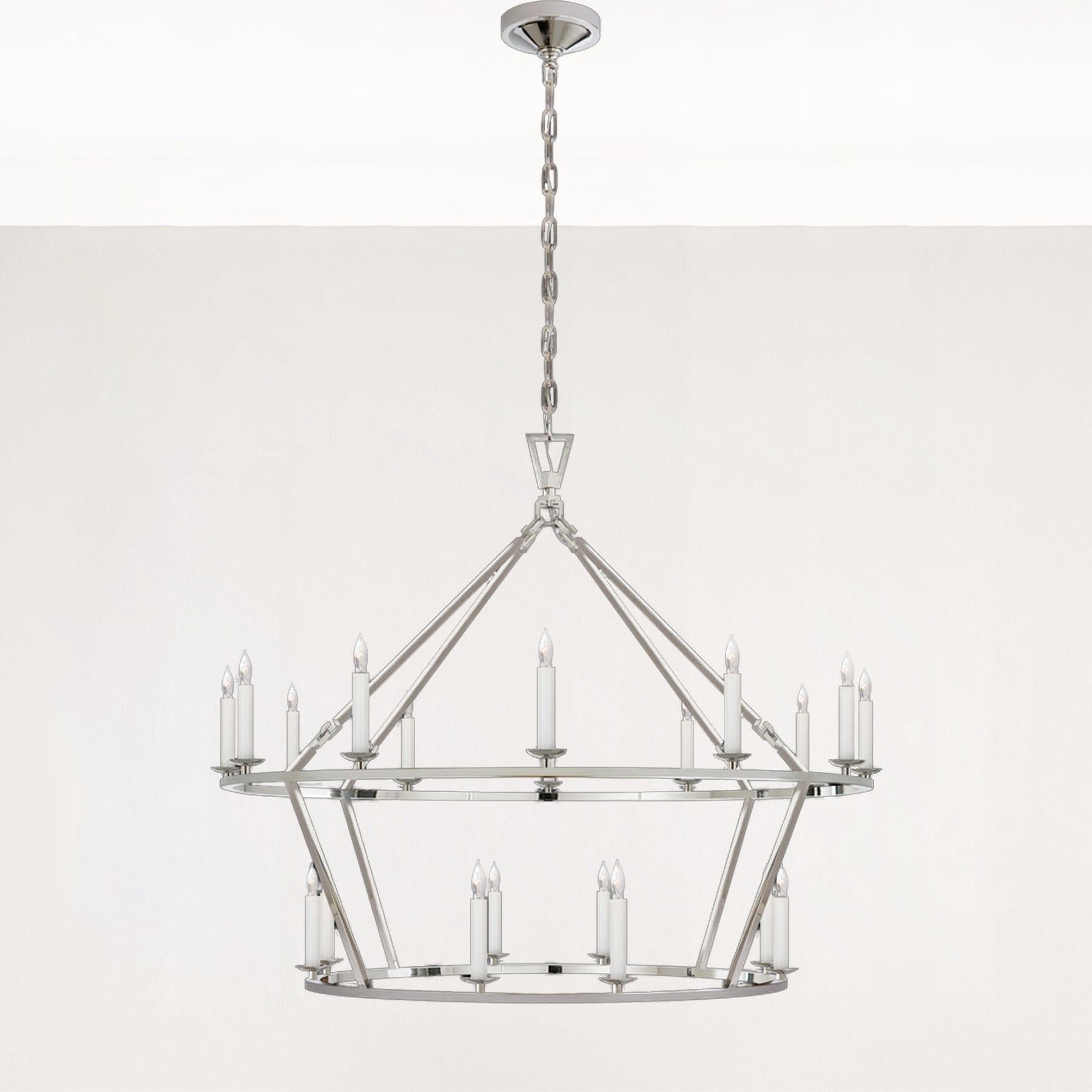 Two-Tier Geometric Chandelier with Candle-Style Lamps - Modern Ceiling Light Fixture for Living Rooms