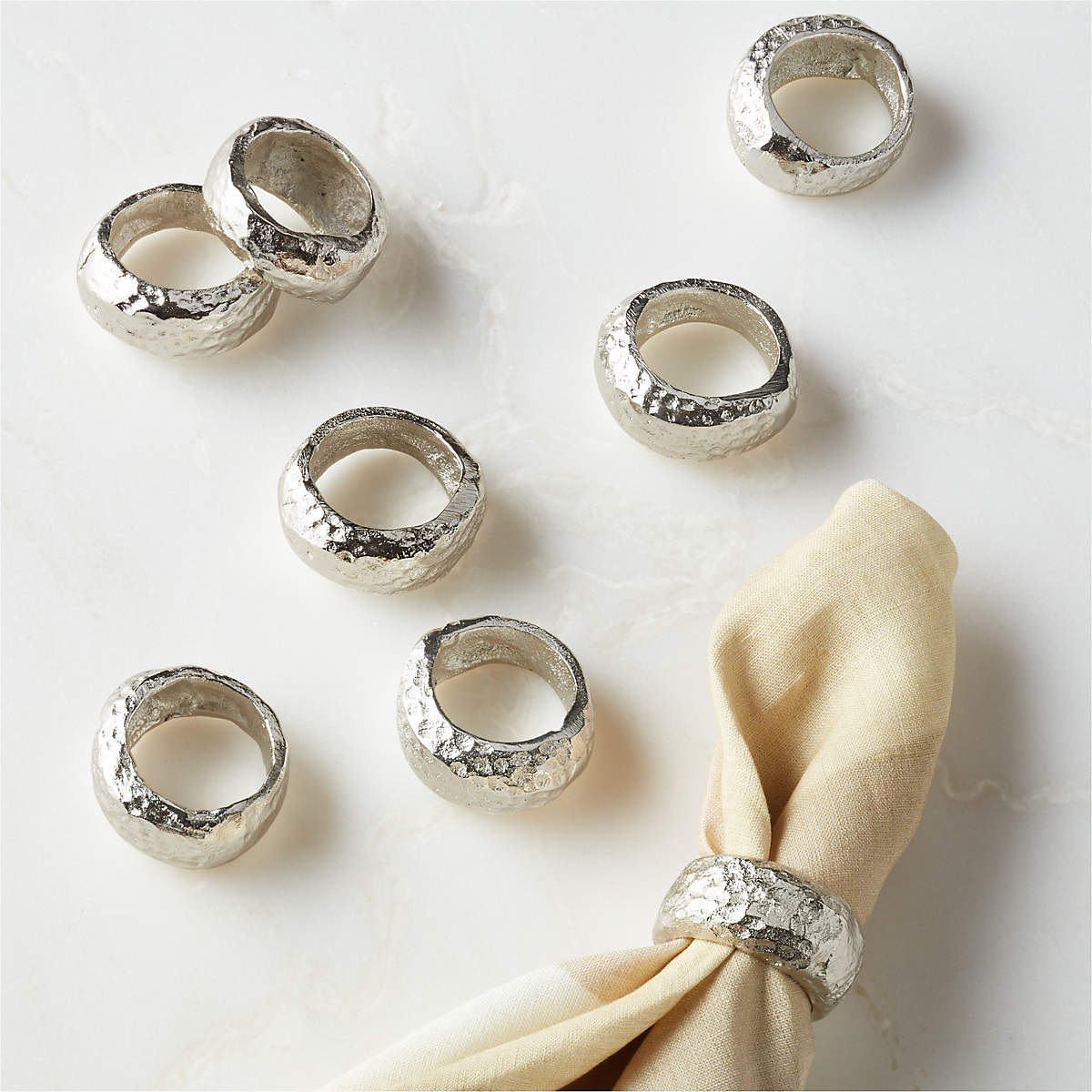 Dynasty Pitted Platinum Napkin Rings Set of 8