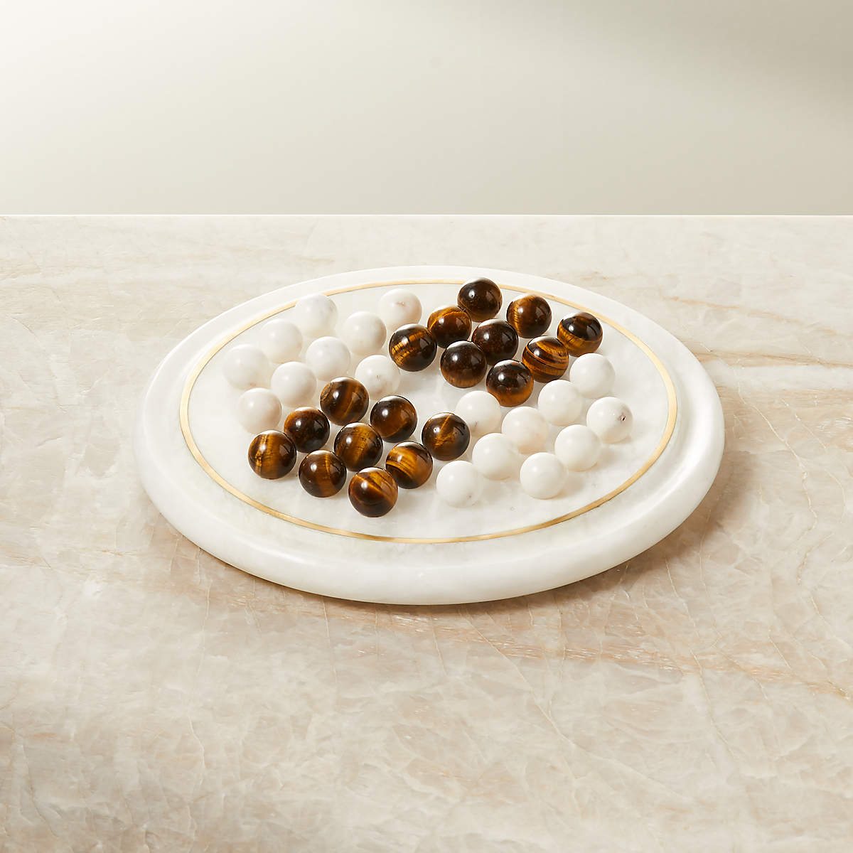 Lydi White Alabaster Solitaire Checkers Set
